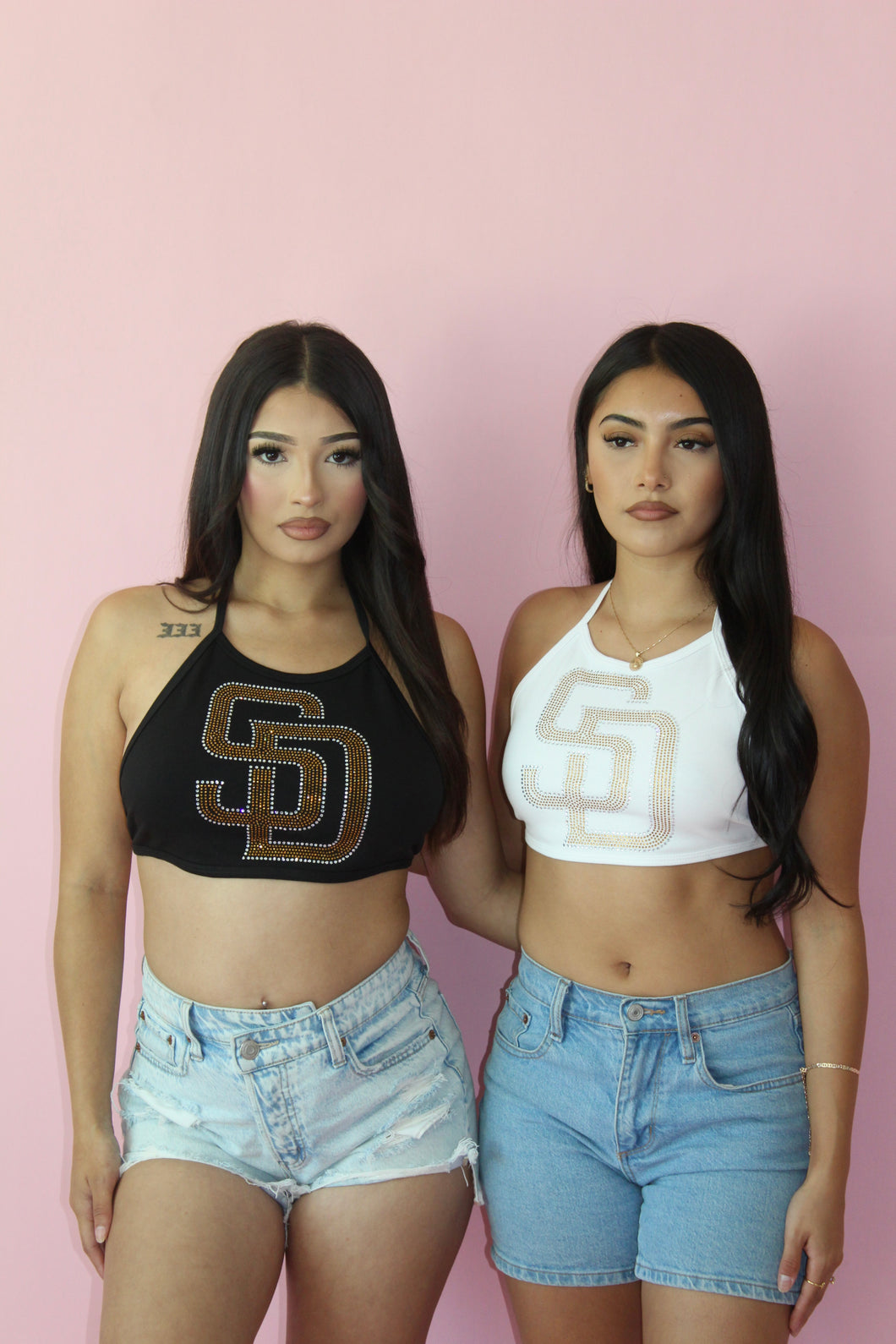 RHINESTONE SD PADRES HALTER TOP