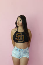 Load image into Gallery viewer, RHINESTONE SD PADRES HALTER TOP
