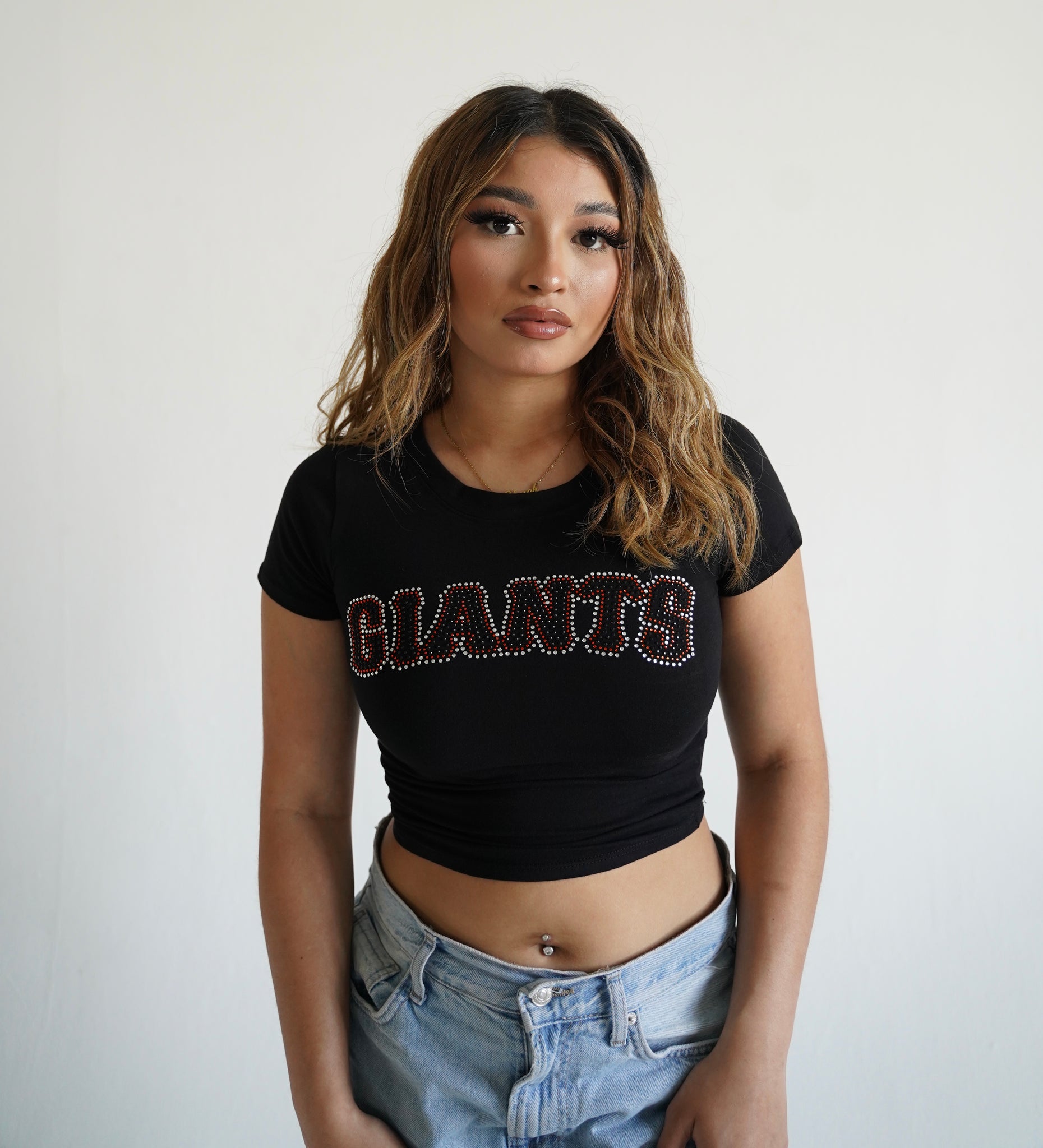 RHINESTONE RAIDER BABY-T CROP TOP – LISSXCLOTHING